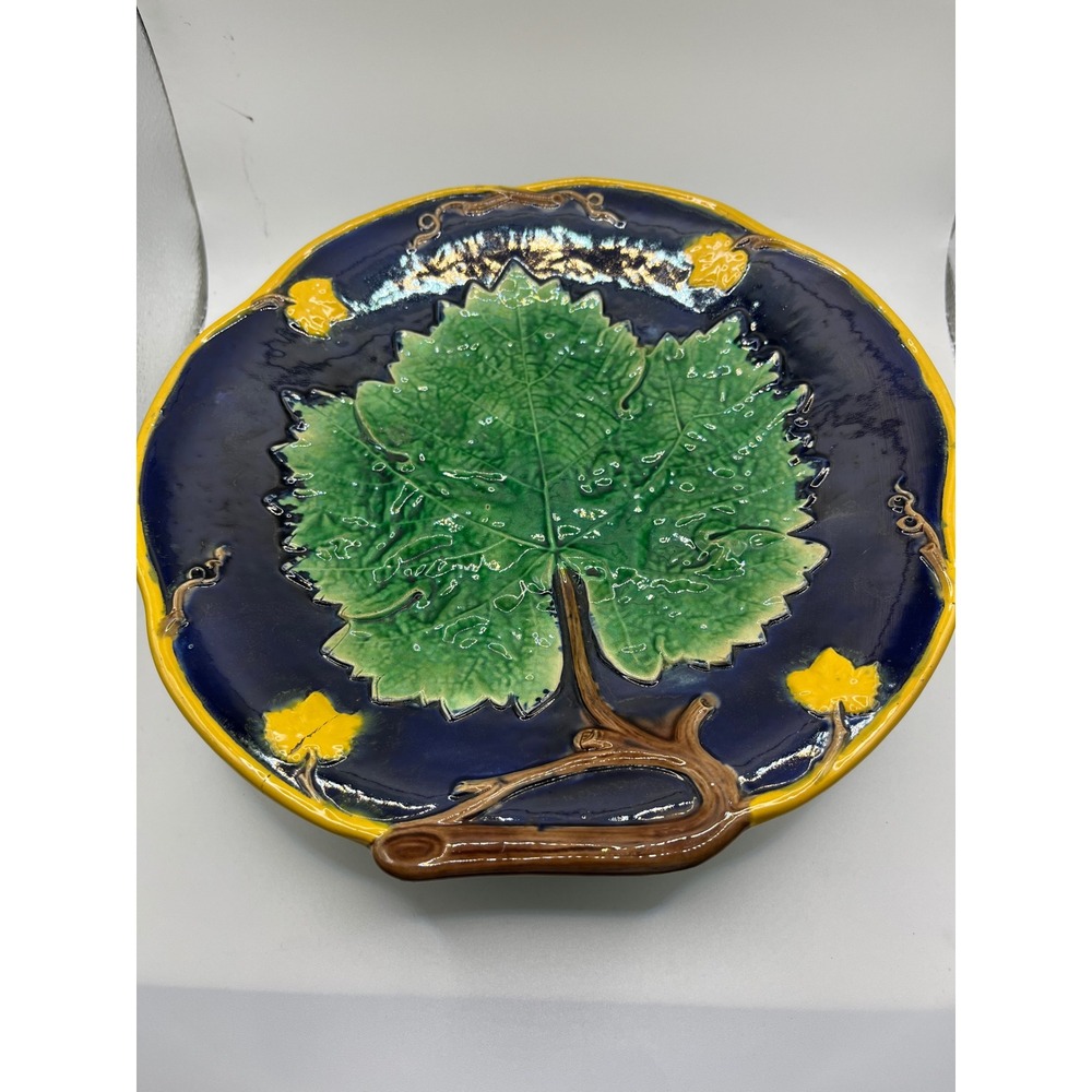 Majolica Grape Leaf‎ Pedestal Cake Stand Vintage Majolica Dish